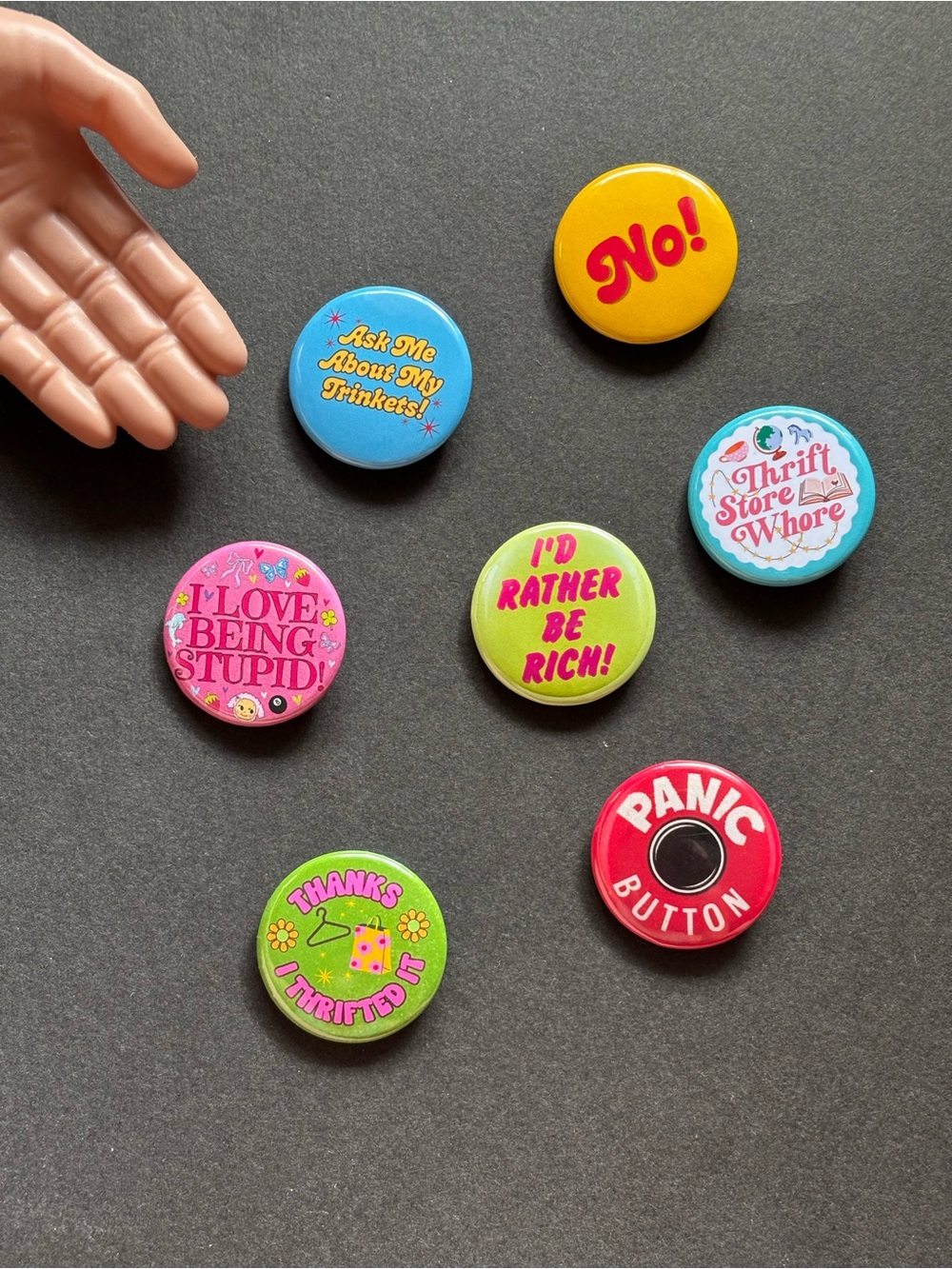 Thanks I Thrifted It Pin Button Green Pink Thrift Fashion Pin - Picture 7 of 8